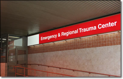 Photo of sign saying “Emergency and Regional Trauma Center” 