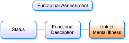 Functional Assessment over Status, Functional Description, and Link to Mental Illness with Link to Mental Illness  highlighted