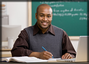 a man happily working