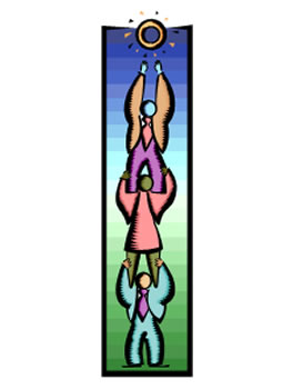 clip art of 3 persons stacked on each others shoulders reaching for the sun