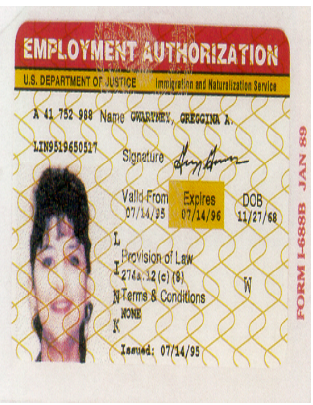 I-688B Card "Employment Authorization Card"