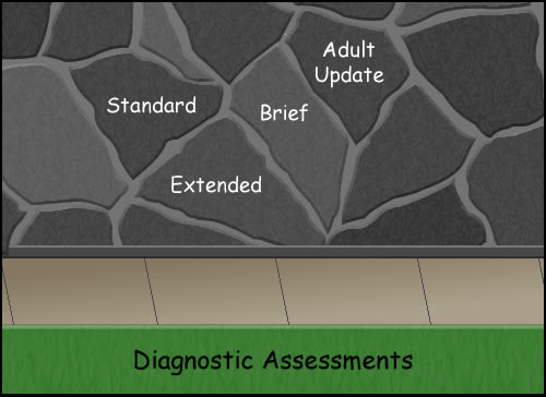 Image of wall with text: Standard, Extended, Brief, and Adult Update.