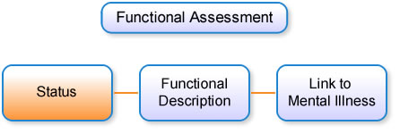 Functional Assessment over Status, Functional Description, and Link to Mental Illness with Status highlighted