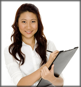 a woman with a clipboard in hand