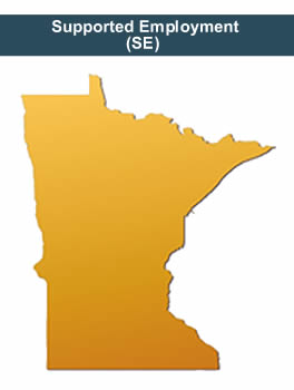 outline of the state of Minnesota with Supported Employment (SE)  displayed as a banner across it
