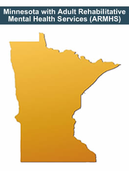 outline of the state of Minnesota with Adult Rehabilitative Mental Health Services (ARMHS) displayed as a banner across it