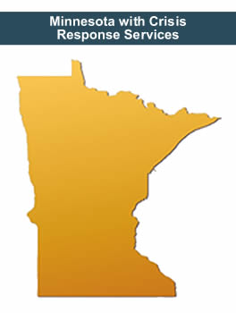 outline of the state of Minnesota with Crisis Response Services displayed as a banner across it
