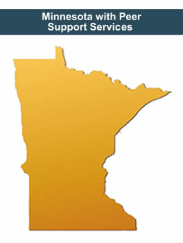 outline of the state of Minnesota with Peer Support Services displayed as a banner across it