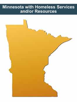 outline of the state of Minnesota with Homeless Services and/or Resources displayed as a banner across it