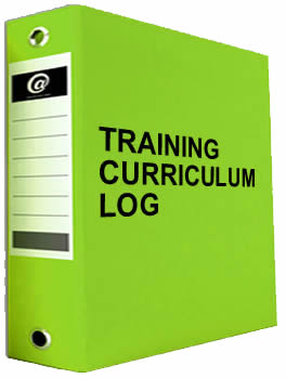 3 ring binder with - TRAINING CURRICULUM LOG on it 