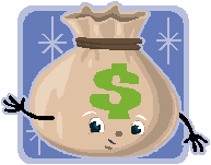 Cash bag with a face, arms and dollar sign representing financial matters