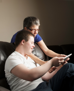 Mother helping son