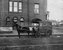 Horse-and-cart ambulance.